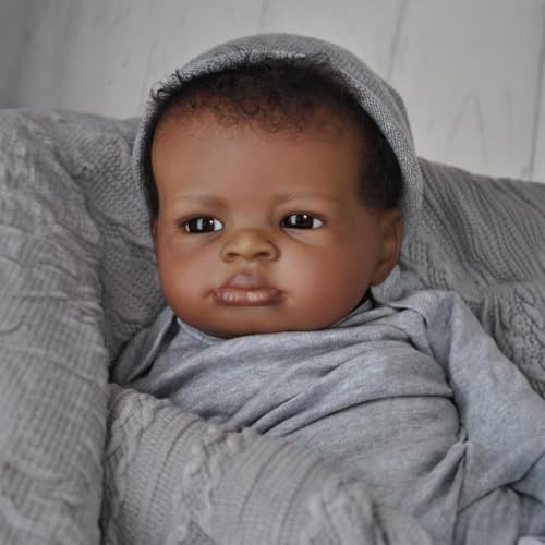 Anano Black Reborn Baby Dolls 20 Inch Real Life Full Body Silicone Baby Boys Lifelike Realistic Black Reborn Toddler Dolls Anatomically Correct Boy Doll African American Newborn Babies for Kids - Image 1