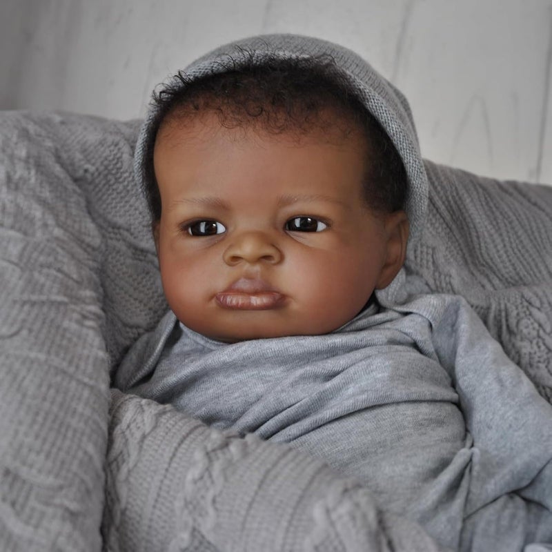 Anano Black Reborn Baby Dolls 20 Inch Real Life Full Body Silicone Baby Boys Lifelike Realistic Black Reborn Toddler Dolls Anatomically Correct Boy Doll African American Newborn Babies for Kids - Image 3