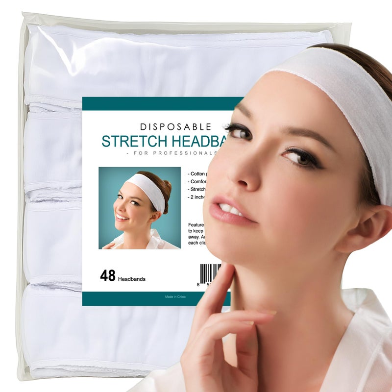 APPEARUS Disposable Headbands without Closure Stretch Cotton Cloth Spa Facial Headband (48 Count) - Image 1