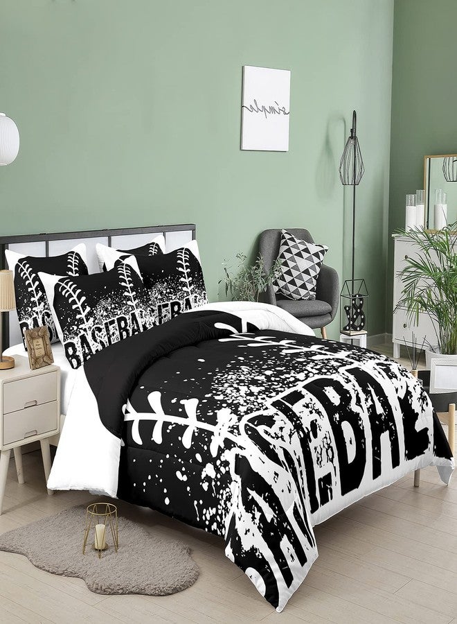 Bodhi Black and White Comforter Set,Sports Bedding Set for Kids,Boys Baseball Bedding Full Size,Kids Comforter Set with Pillowcases,Teen Boys Bedding Set Full Size - Image 2