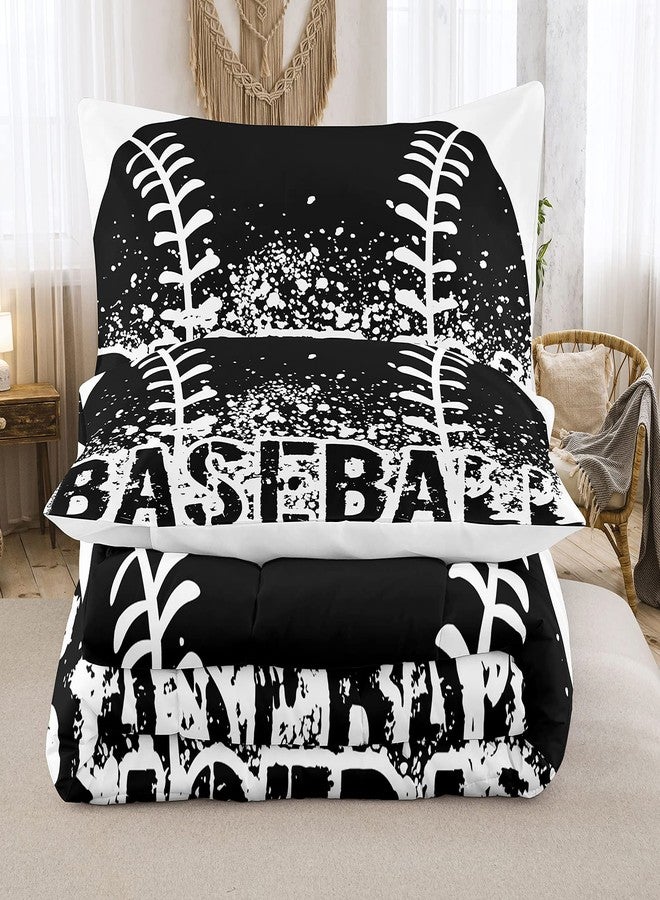 Bodhi Black and White Comforter Set,Sports Bedding Set for Kids,Boys Baseball Bedding Full Size,Kids Comforter Set with Pillowcases,Teen Boys Bedding Set Full Size - Image 3