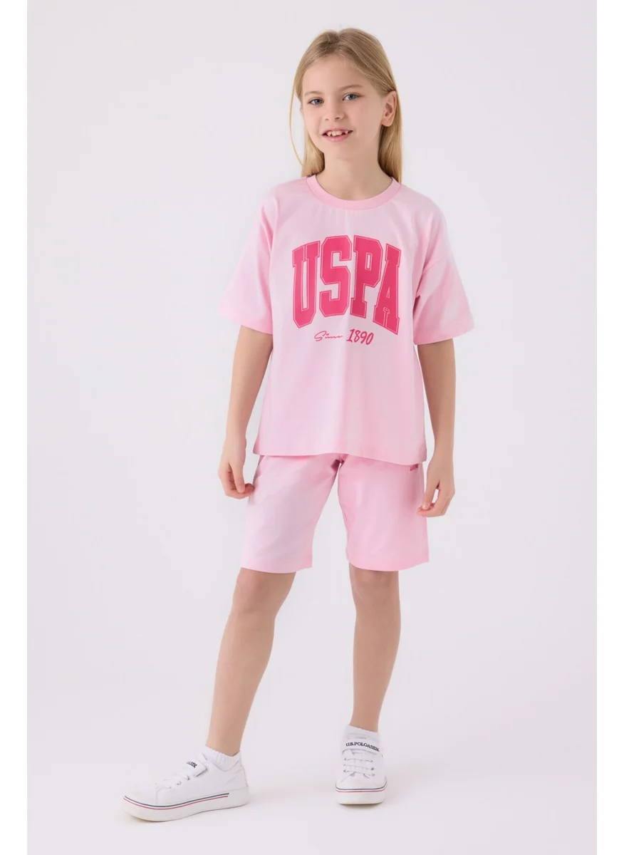 يو اس بولو اسن Girls' Dusty Pink Bermuda Set