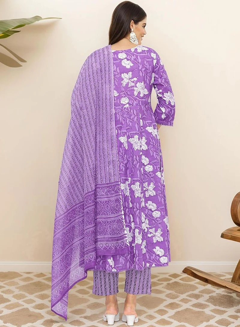 ISHIN  WOMEN Lilac Cotton Kurta Sets - 3pcs for Women | Best Price UAE