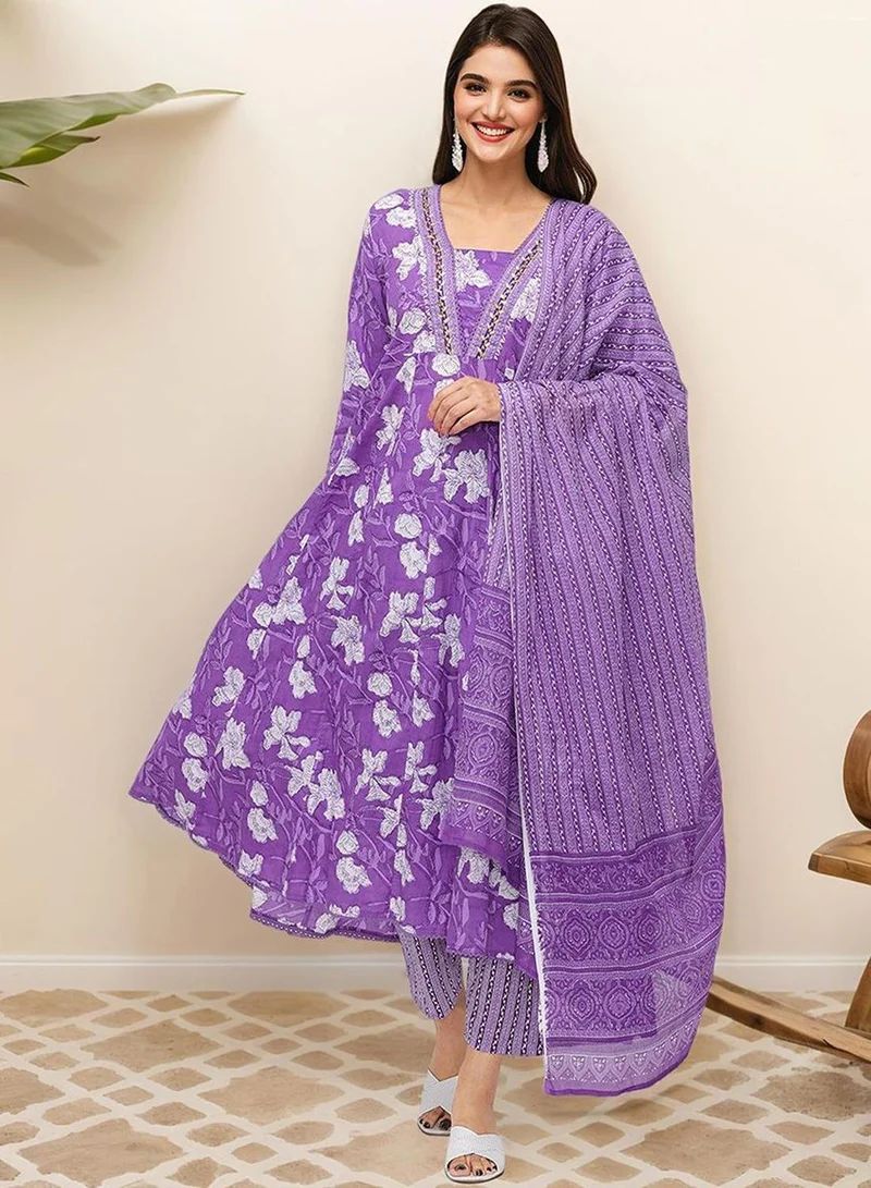 ISHIN  WOMEN Lilac Cotton Kurta Sets - 3pcs for Women | Best Price UAE