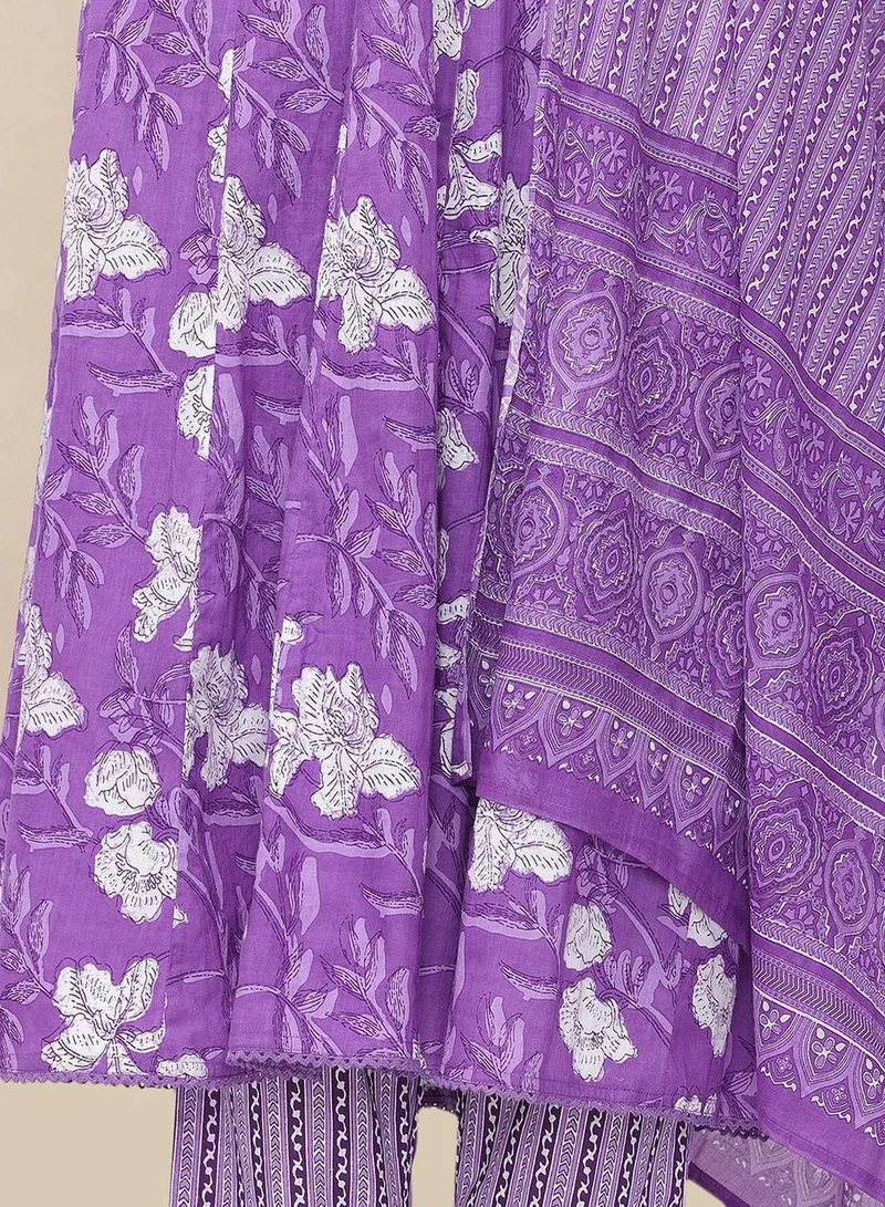 ISHIN  WOMEN Lilac Cotton Kurta Sets - 3pcs for Women | Best Price UAE