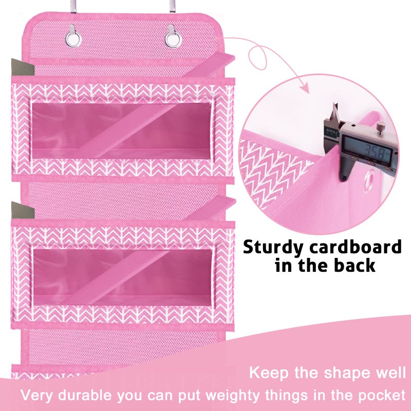 VERONLY Over The Door Hanging Organizer with 5 Large Pockets - Wall Mount Pantry Storage with 2 Big Metal Hooks for Baby Girlâ€™s Diapers Closet, Bathroom, Nursery, Bedroom, Dorm, Baby, Kids Toys (Pink) - Image 3