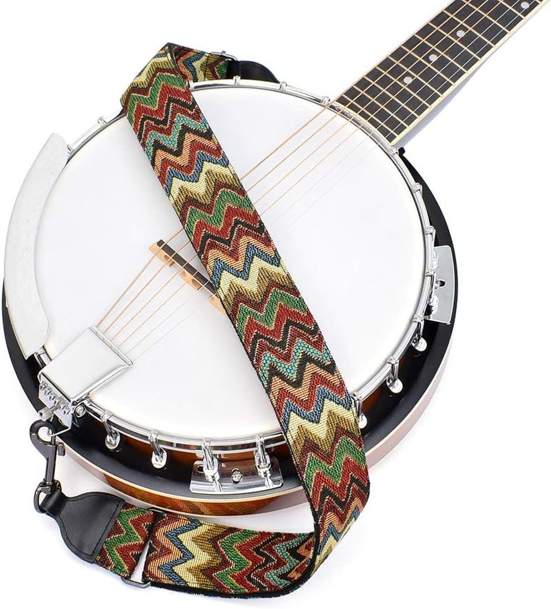 CLOUDMUSIC Banjo Strap Jacquard Woven With Leather Ends Gunmetal Clips(Coloful Waves) - Image 2