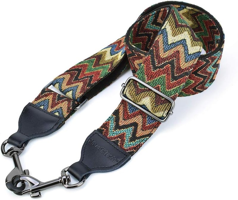 CLOUDMUSIC Banjo Strap Jacquard Woven With Leather Ends Gunmetal Clips(Coloful Waves) - Image 3