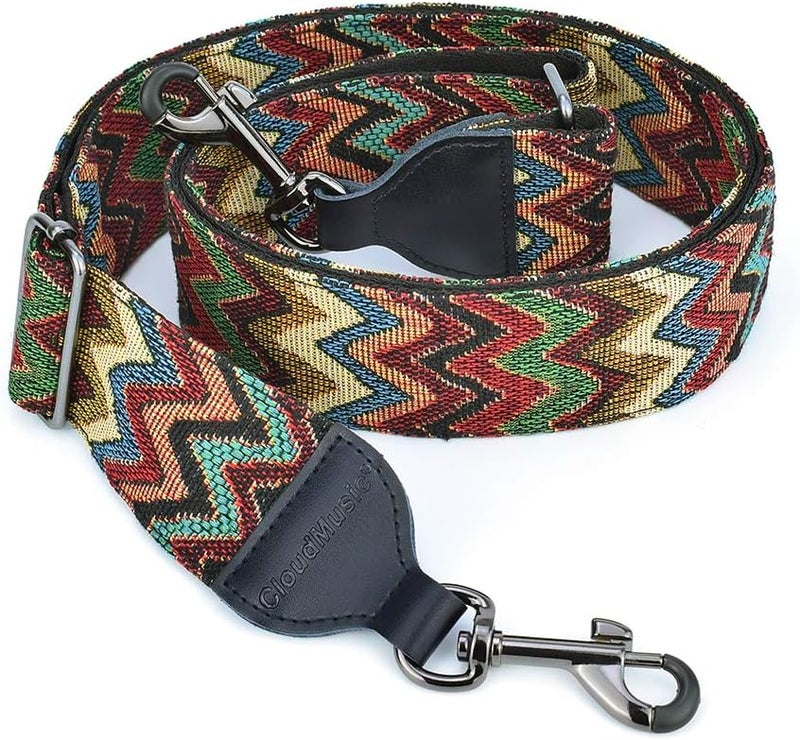 CLOUDMUSIC Banjo Strap Jacquard Woven With Leather Ends Gunmetal Clips(Coloful Waves) - Image 1