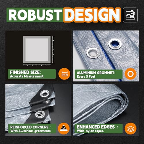 RAINDEWAY Tarps 8x10 Feet, 5.5 Mil - Multipurpose Waterproof Poly Tarp Cover with Metal Grommets and Reinforced Edges, Silver/Blue Tarp - Image 5