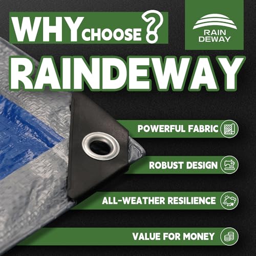 RAINDEWAY Tarps 8x10 Feet, 5.5 Mil - Multipurpose Waterproof Poly Tarp Cover with Metal Grommets and Reinforced Edges, Silver/Blue Tarp - Image 2