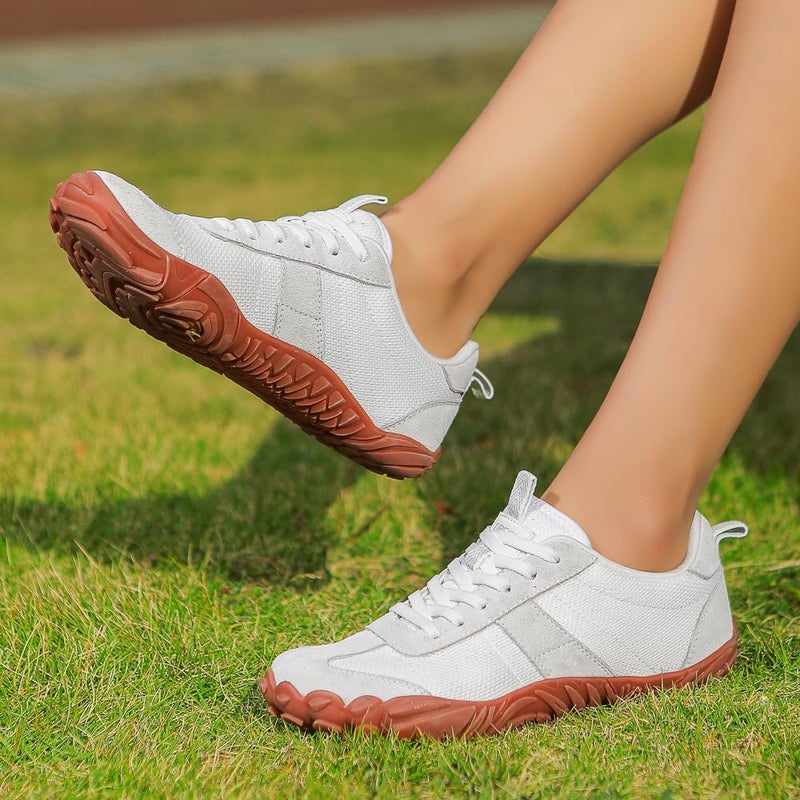 UBFEN Sneakers Barefoot Shoes for Womens Mens Minimalist Trail Running Hiking Comfortable Walking White Size US 10 Women/8.5 Men - Image 2