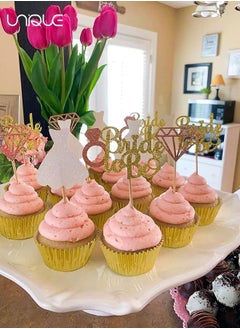 Unique 24pcs Bride To Be Cupcake Topper Sparkling Glitter Rose Gold Diamond Ring Wedding Dress Cake Toppers for Engagement Wedding Bachelorette Party Bridal Shower Party Decoration  - Image 4