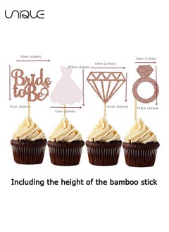Unique 24pcs Bride To Be Cupcake Topper Sparkling Glitter Rose Gold Diamond Ring Wedding Dress Cake Toppers for Engagement Wedding Bachelorette Party Bridal Shower Party Decoration  - Image 2