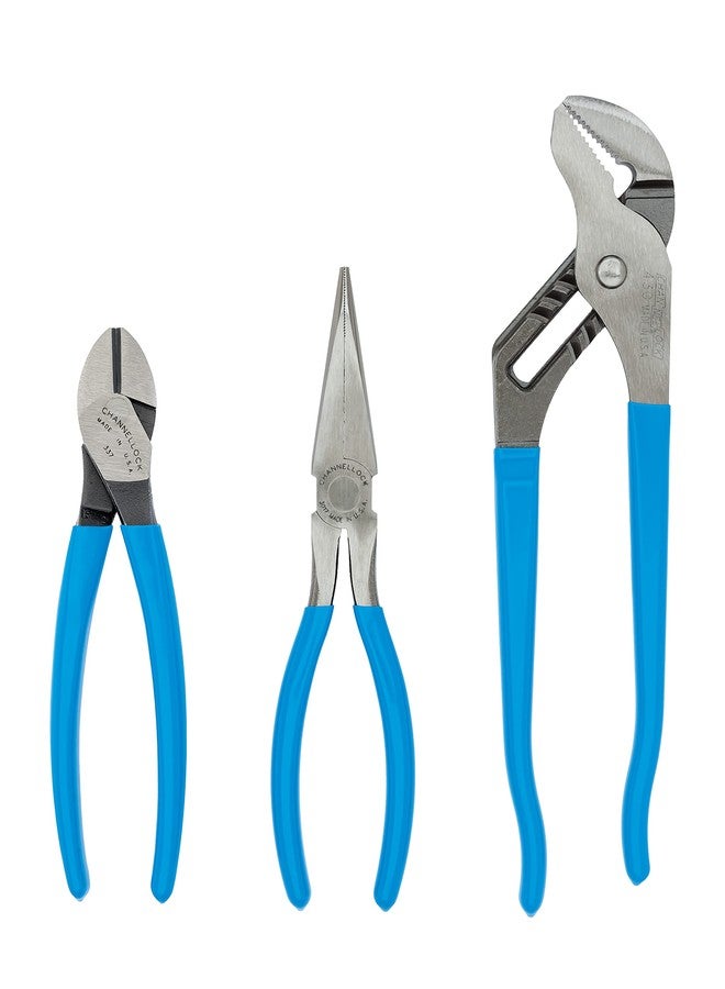 Channellock GS-4 Plier Set with Tongue and Groove, Diagonal, and Long Nose Pliers, 3-Piece - Image 1