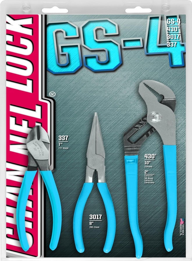 Channellock GS-4 Plier Set with Tongue and Groove, Diagonal, and Long Nose Pliers, 3-Piece - Image 3