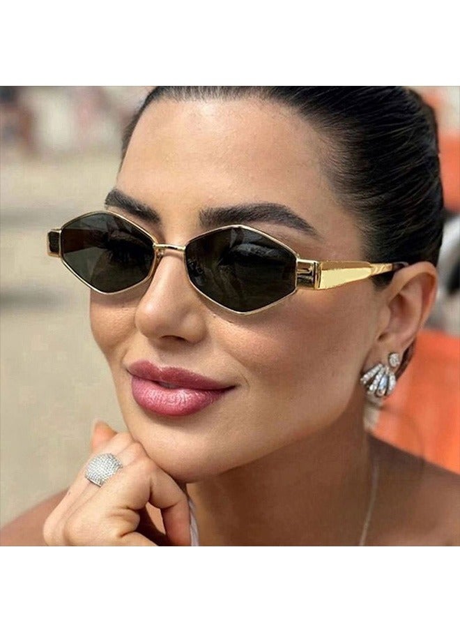 Luxury Metal Frame Sunglasses UV Protection 400 Unisex Outdoor Travel Driving Sunglasses Vintage Fashion Styled Full Rim Case and Cleaning Cloth Included (Gold and Grey) - Image 2