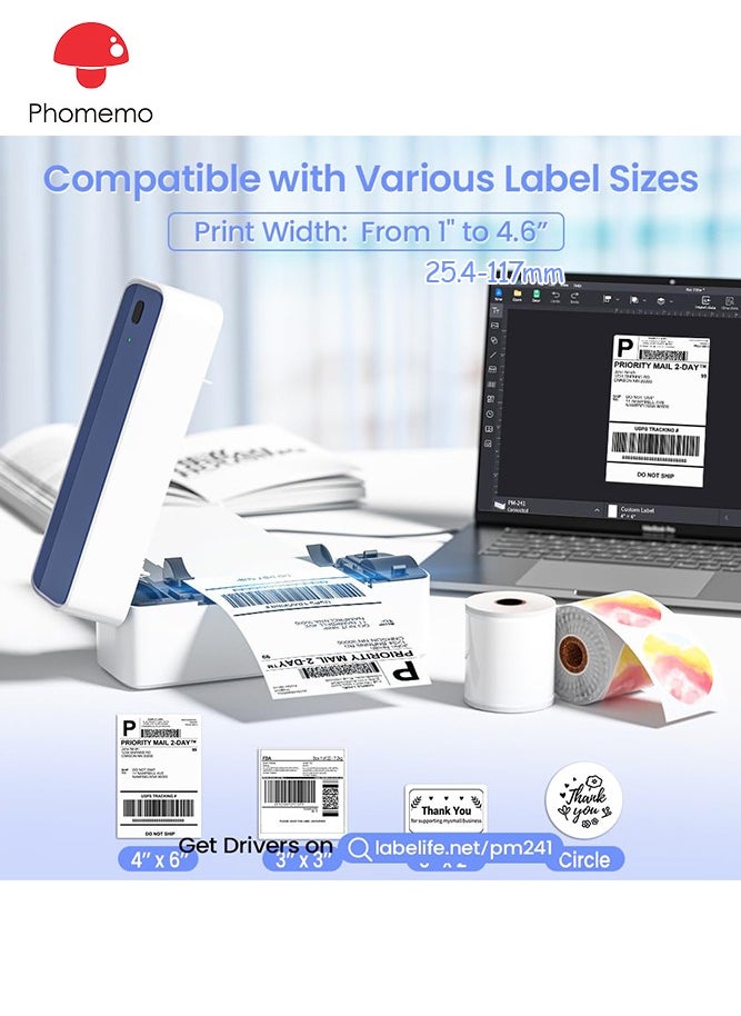 phomemo - 241-BT Bluetooth Thermal Label Printer, 4X6" Wireless Shipping Label Printer for Small Business, Label Printer for Shipping Packages, Compatible with iPhone, Android (Dark Blue) - Image 1