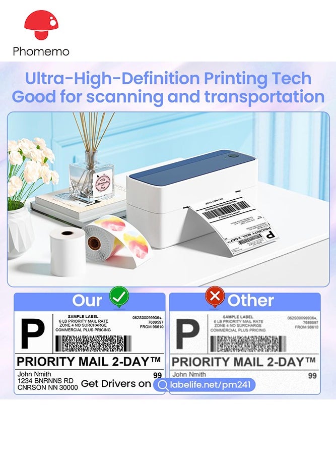 phomemo - 241-BT Bluetooth Thermal Label Printer, 4X6" Wireless Shipping Label Printer for Small Business, Label Printer for Shipping Packages, Compatible with iPhone, Android (Dark Blue) - Image 1