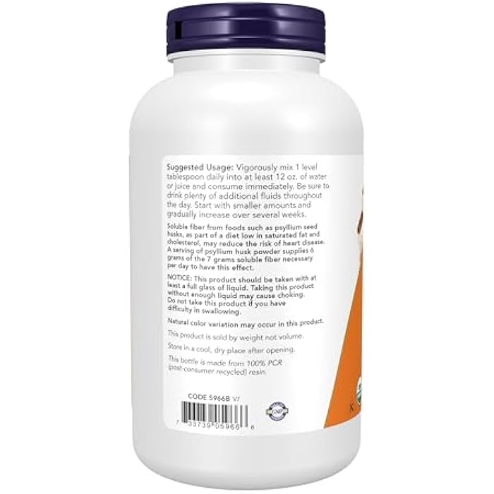 NOW Foods Supplements, Psyllium Husk Powder, Certified Organic, Non-GMO Project Verified, Soluble Fiber, 12-Ounce - Image 3