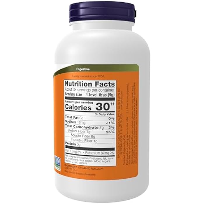 NOW Foods Supplements, Psyllium Husk Powder, Certified Organic, Non-GMO Project Verified, Soluble Fiber, 12-Ounce - Image 2