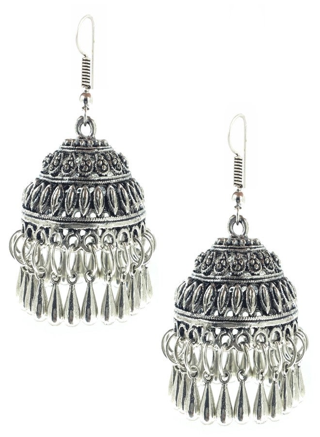 YouBella Jewellery German Silver Oxidised Victoria Coin Jhumki Earrings for Girls and Women