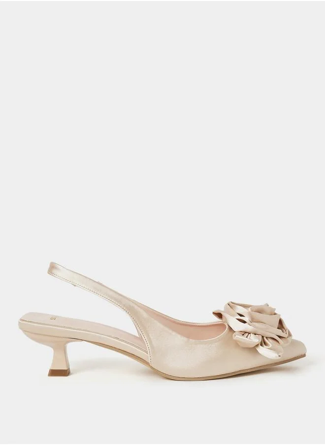 ستايلي Styli Satin Floral Detail Heel Sandals