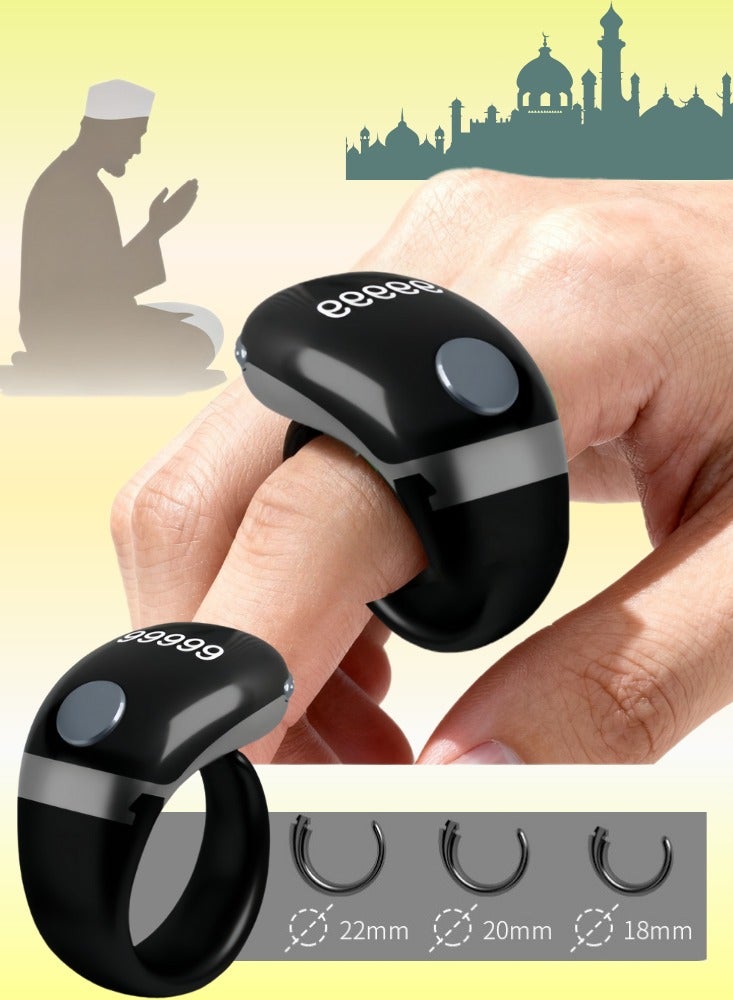 AL RAID Smart Prayer Ring, Tasbeeh Counter, Large Battery, OLED Screen, Digital Watch Ring, Tasbeeh Beads Ring, Electronic Rosary, Istighfar Ring, Electronic Tasbeeh, Smart Tasbeeh, Tasbeeh Ring, Electronic Tasbeeh, Ramadan Gift, Eid Al-Fitr Gift and Daily Wear, for Men and Women, Men's Ring Includes 3 Compatible Sizes (18mm/20mm/22mm) Prayer Time Reminder with Vibration Reminder, Tasbeeh Counter and Bluetooth Connection - Image 1