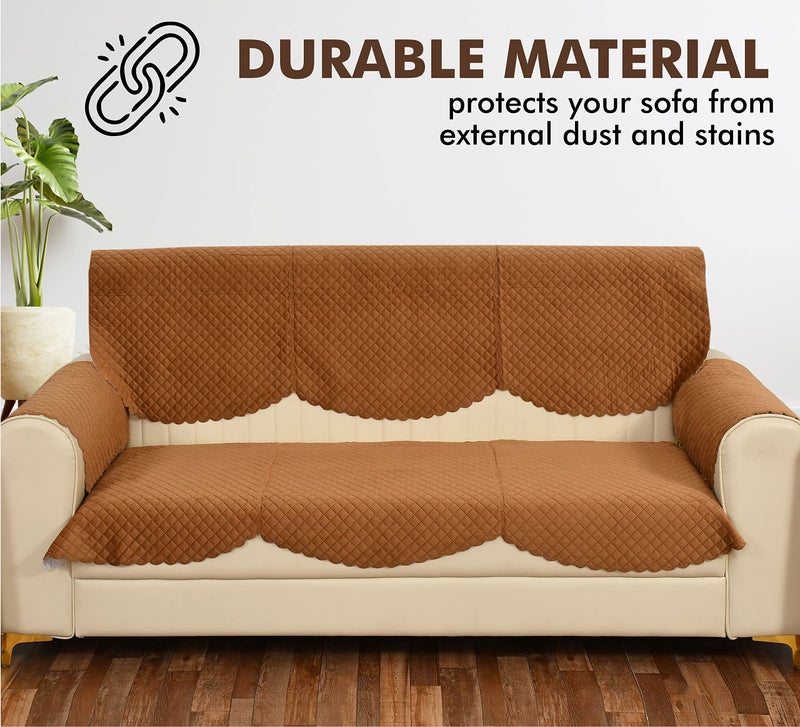 Yellow Weaves 5 Seater Self Design Quilted Sofa Cover and Chair Cover with Arm Cover, Seat & Back Cover, Color - Brown - Image 5