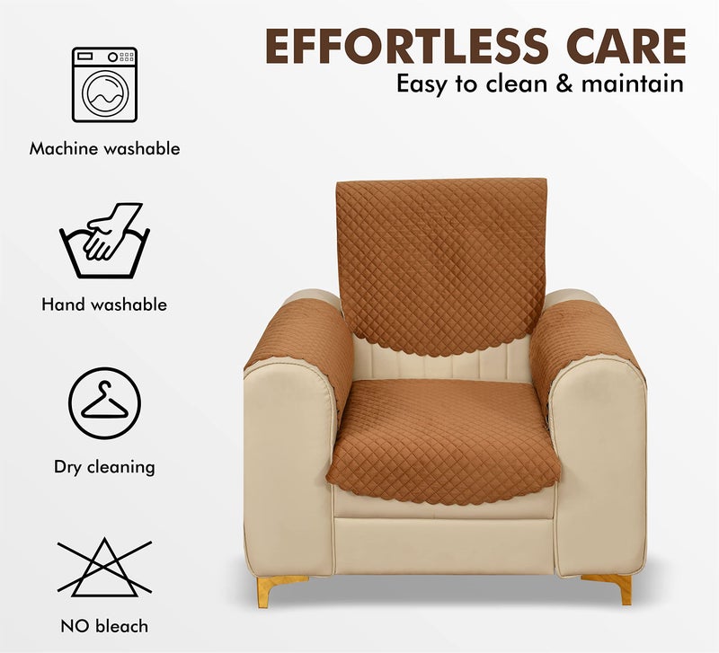 Yellow Weaves 5 Seater Self Design Quilted Sofa Cover and Chair Cover with Arm Cover, Seat & Back Cover, Color - Brown - Image 2