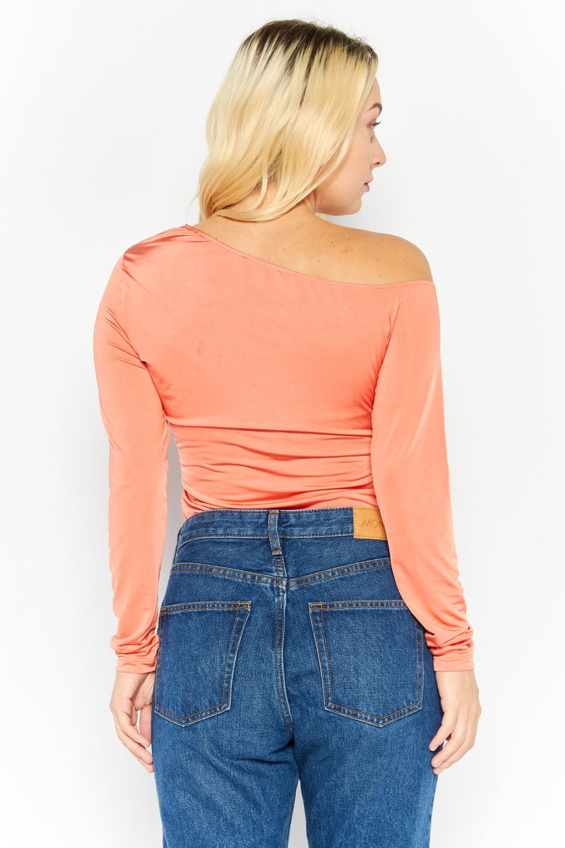 trendyol Women Plain Long Sleeve Bodysuit, Orange - Image 4