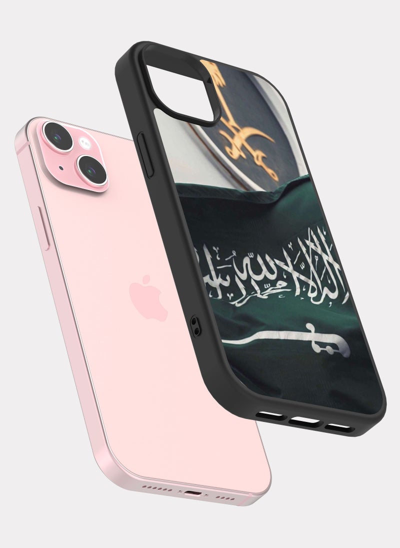 بكسلات كفر ايفون 15 بلس علم السعودية ذهبي ابيض - Image 2