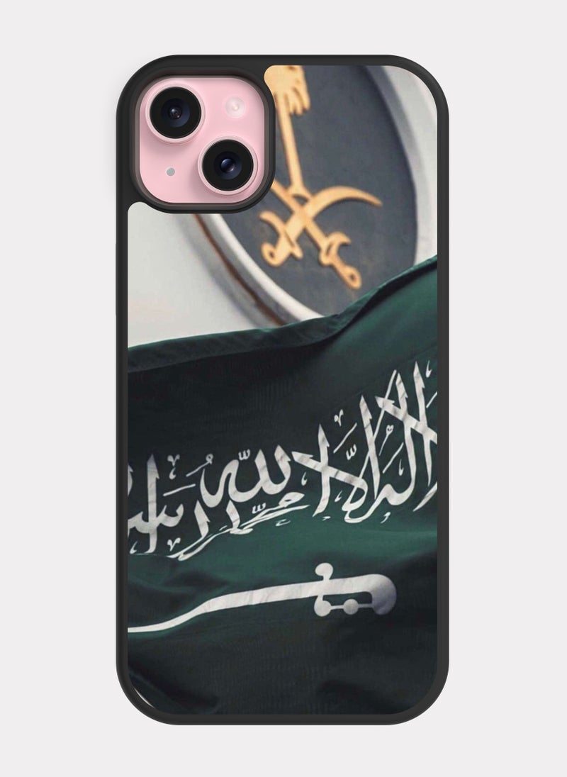 بكسلات كفر ايفون 15 بلس علم السعودية ذهبي ابيض - Image 1