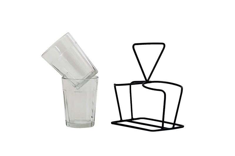 A Krazy Mug Transparent Cutting Chai Tea Glasses with Iron Container Stand Holder Set of 2 90ml - Image 3