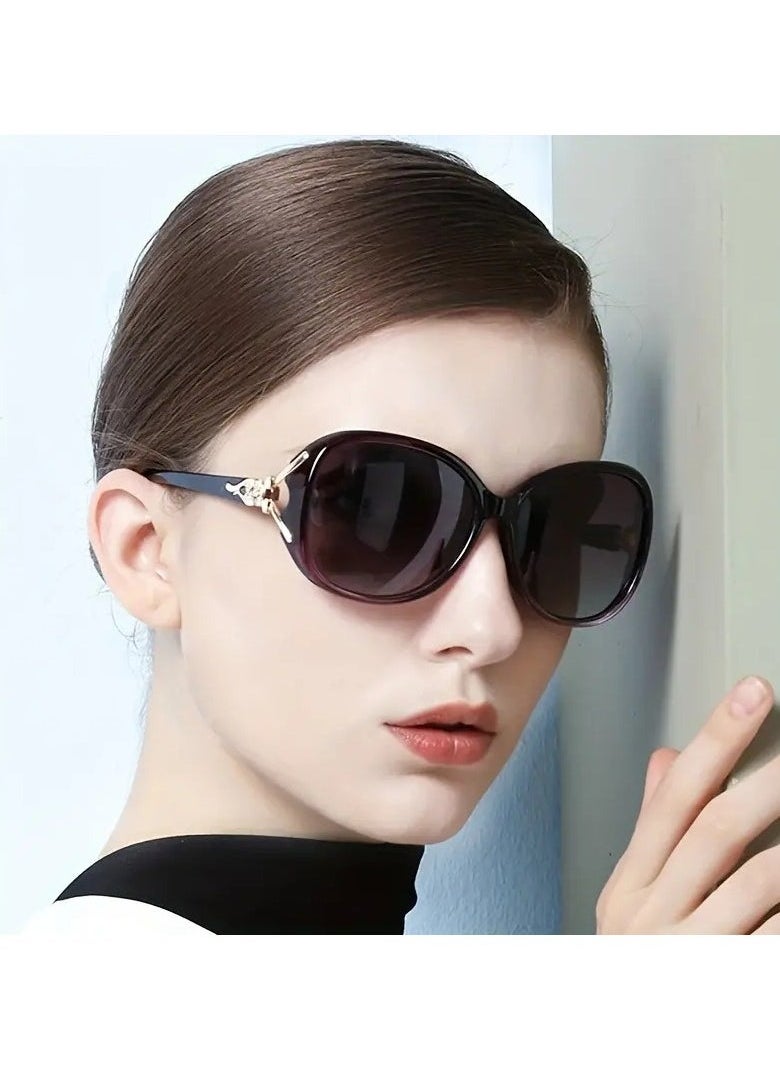 Ucanbe - Fox Decor Round Fashion Sunglasses: Gradient Lens Casual Outdoor Eyewear for Women's Travel Beach Adventures - Image 1