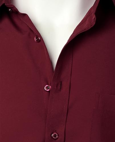 ZEROYAA Men's Regular Fit Dress Shirt Solid Wrinkle-Free Long Sleeve Casual Business Button Up Shirts with Pocket ZSSCL05-Maroon Large - Image 5