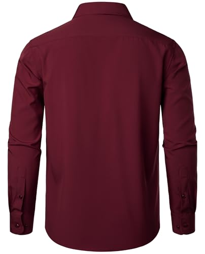 ZEROYAA Men's Regular Fit Dress Shirt Solid Wrinkle-Free Long Sleeve Casual Business Button Up Shirts with Pocket ZSSCL05-Maroon Large - Image 3