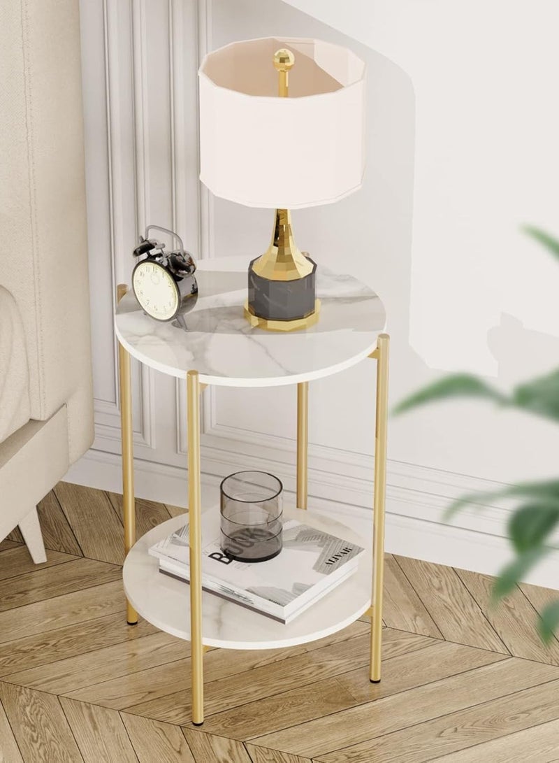 كول بيبي طاولة جانبية من الرخام طاولة ليلية من الرخام الأبيض لغرفة المعيشة أو غرفة النوم طاولة ديكورية حديثة (أبيض) - Image 4