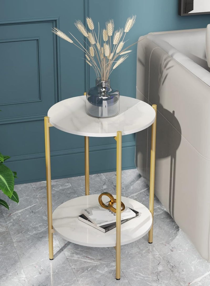 كول بيبي طاولة جانبية من الرخام طاولة ليلية من الرخام الأبيض لغرفة المعيشة أو غرفة النوم طاولة ديكورية حديثة (أبيض) - Image 3