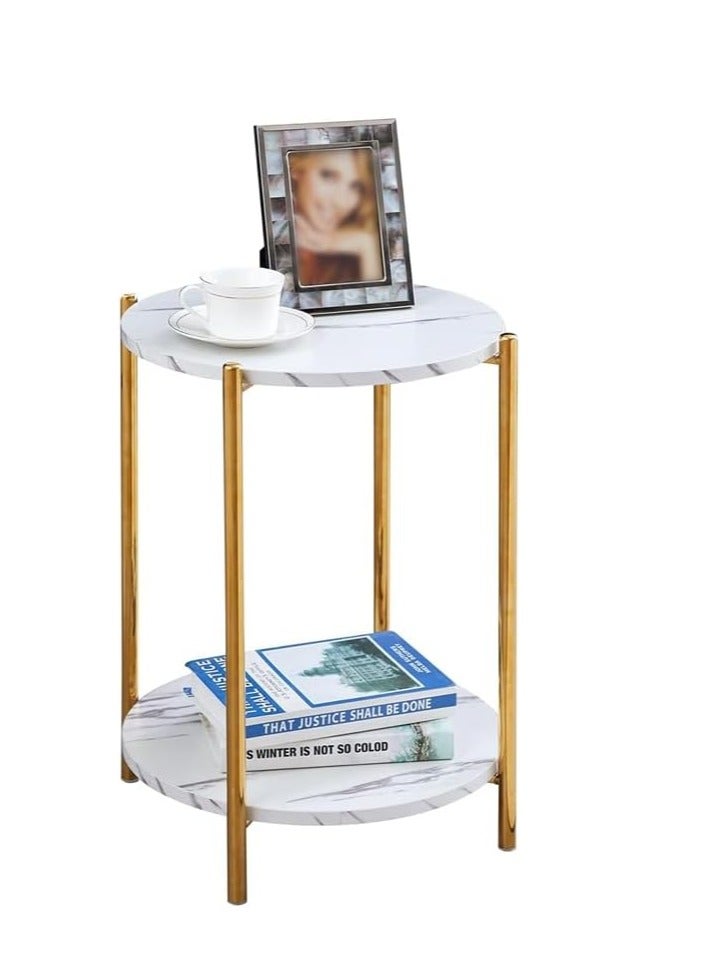 كول بيبي طاولة جانبية من الرخام طاولة ليلية من الرخام الأبيض لغرفة المعيشة أو غرفة النوم طاولة ديكورية حديثة (أبيض) - Image 1