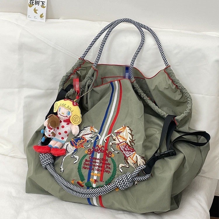 Strict Selection Of Internet Celebrities Same Style Japanese Style Ball Chain Embroidered Shopping Bag Women'S Fashion Small Large Capacity Shoulder Bag Trendy - Image 1