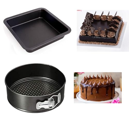 TrendyTrolley® Non-Stick Round & Square Cake Tin Set | 2 Pc Premium Oven Baking Moulds for Layered Cakes, Celebration Cakes & Desserts | Durable Carbon Steel Pans | Easy Release & Dishwasher Safe - Image 1