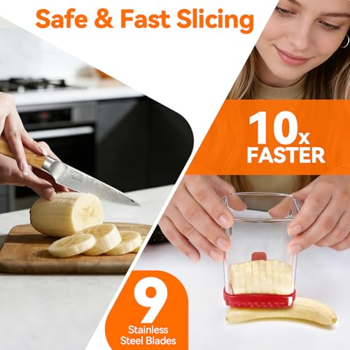 GENGCANG Fruit Slicer Cup for Strawberry, Banana, Hard-Boiled Egg - Detachable Cutter with Push Plate - Rapid & Safe Slicing Kitchen Gadget for Quick Meal Prep (Red) - Image 3