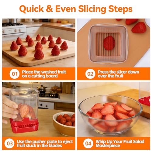 GENGCANG Fruit Slicer Cup for Strawberry, Banana, Hard-Boiled Egg - Detachable Cutter with Push Plate - Rapid & Safe Slicing Kitchen Gadget for Quick Meal Prep (Red) - Image 4