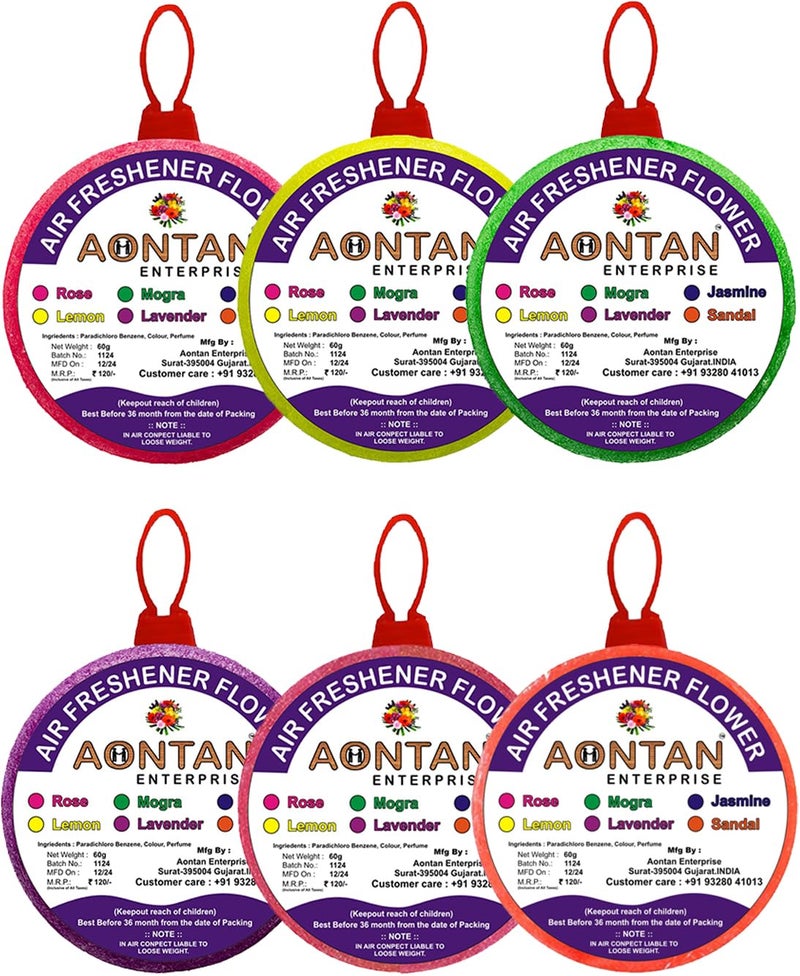 AONTAN ENTERPRISE Toilet Bathroom Air Freshener Flowers block Rose, Jasmine,Lemon, Mogra,Sandal, Lavender Fragrances Pantry, Bathroom, Toilet, Wardrobe, wash Basin Each 60 Gram Pack Of 6 - Image 1