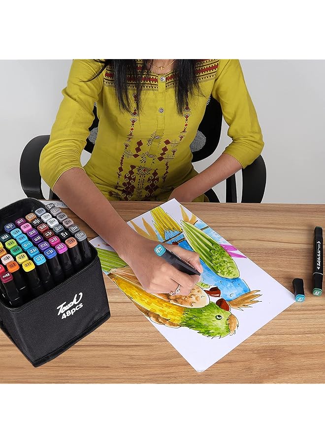 erorex Dual Tip Art Markers 48 Colors With Carrying Case For Painting Sketching Calligraphy Drawing Twin Head Permanent Coloring Marker Pens For Kids Adult Beginners Art Lovers - Image 3
