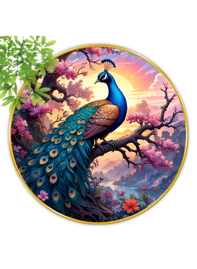 SAF Large Round Peacock paintings modern art Sparkle lamination Finished Surface Golden Slim Frame 58 cm x 58 cm Large Size, For Home/Office/Hotel painting GR152A - Image 4