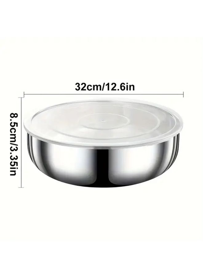 Large Silver Stainless Steel Mixing Bowl With Lid Multi Use Dough Kneading Salad Storage - Image 3