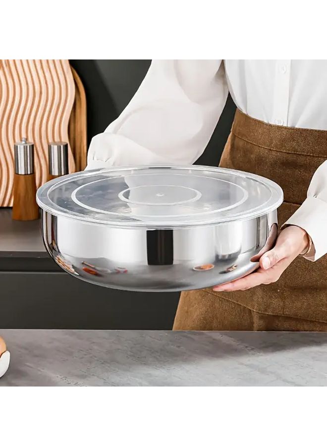 Large Silver Stainless Steel Mixing Bowl With Lid Multi Use Dough Kneading Salad Storage - Image 2