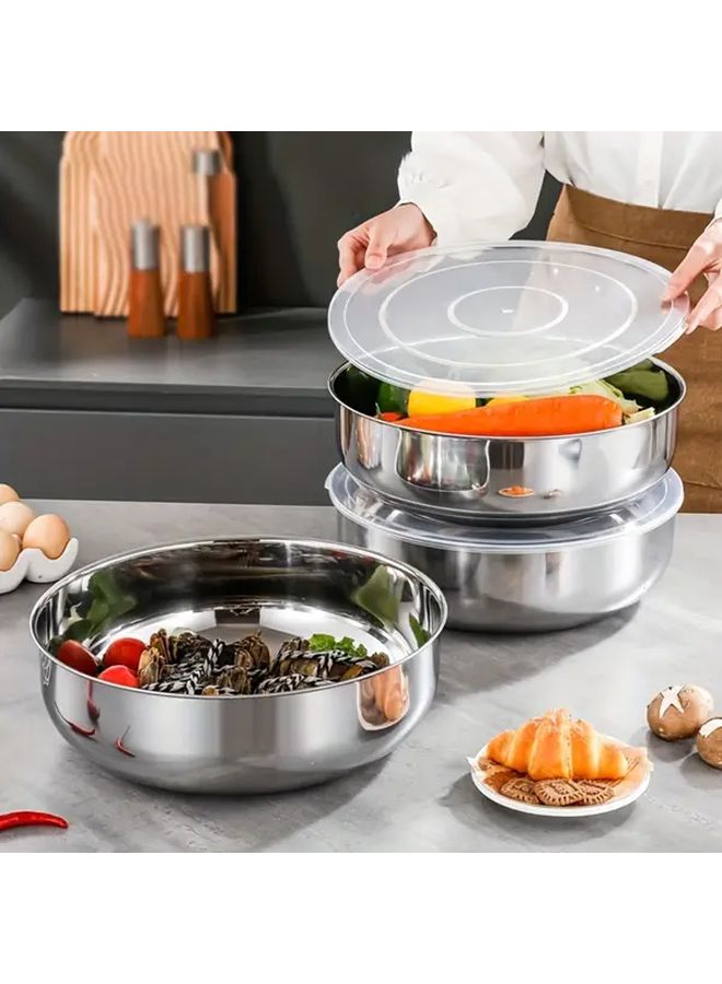 Large Silver Stainless Steel Mixing Bowl With Lid Multi Use Dough Kneading Salad Storage - Image 4